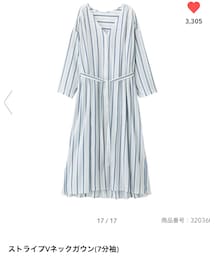 GU | ストライプ Vネックガウン 七分袖(カーディガン/ボレロ)
