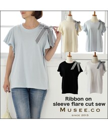 リボンTシャツ＆袖フリル(Tシャツ/カットソー)