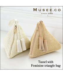 タッセルつき夏・トライアングルスモールバッグ(かごバッグ)