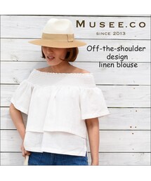 リネン-オフショルダー＆ボートネックブラウス(シャツ/ブラウス)