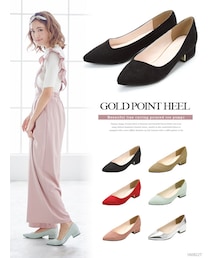 Newlyme | ゴールドポイントヒール美ラインカッティングポインテッドトゥパンプス(パンプス)