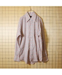 J.C.PENNEY | 70s アメリカ古着 チェック ライトフランネル シャツ 長袖 レッド オレンジ メンズM JCPenney(シャツ/ブラウス)