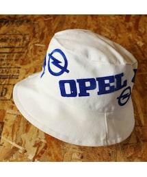 VINTAGE | デッドストック OPEL オペル ホワイト コットン バケット ハット フロッキープリント 古着 メンズ レディース サファリ 帽子 aw61(ハット)