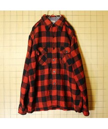 VINTAGE | 50s BRENT USA製 ウールシャツ ボックスチェック レッド 長袖 メンズL相当 古着(シャツ/ブラウス)