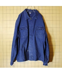 ドイツ フランス 60s-70s ヘリンボーン ワーク ジャケット ネイビー ビンテージ ヨーロッパ古着 メンズL相当(カバーオール)
