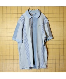 FRENCH LACOSTE | フレンチラコステ Lacoste 半袖 ポロシャツ ストライプ ライトブルー メンズM相当 ワンポイント フランス企画 古着(ポロシャツ)