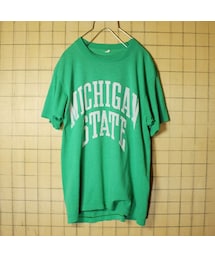 SCREEN STARS | 70s 80s USA製 カレッジプリント 半袖 Tシャツ グリーン 緑 メンズM MICHIGAN STATE SCREEN STARS 古着(Tシャツ/カットソー)