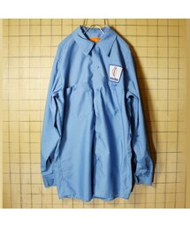 USA製 ワッペン ワーク シャツ HOBOKEN 長袖 ブルー メンズM VISA FABRICS 古着(シャツ/ブラウス)