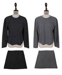 ダイヤチェック柄Tシャツ+ミニスカートセットアップ(セットアップ)