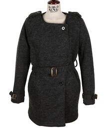 トレンチ風ノーカラーニットコート(その他アウター)