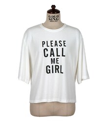 レーヨン入りレタリングプリント半袖Tシャツ(Tシャツ/カットソー)