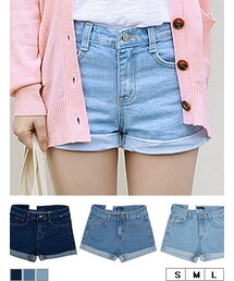 ロールアップ裾デニムショートパンツ(その他パンツ)
