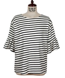 袖先フリル付きボーダー柄半袖Ｔシャツ(Tシャツ/カットソー)