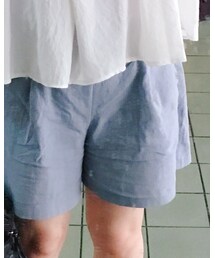 UNKNOWN. | 韓 棉麻寬褲裙-淺藍色(カーゴパンツ)