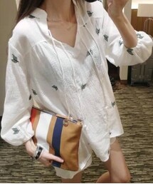 moley | 葉子刺繡綁帶上衣(カーディガン/ボレロ)