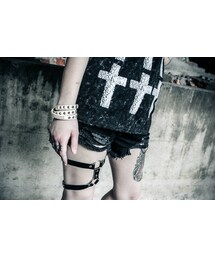 歐美街拍款黑色皮質鬆緊大腿裝飾扣環皮帶(ベルト)