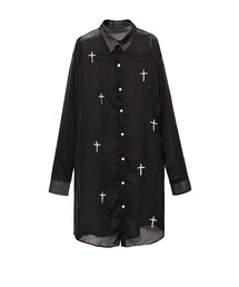 歐美街頭設計刺繡十字架雪紡襯衫(シャツ/ブラウス)
