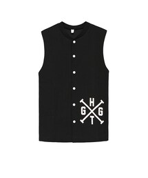 歐美街頭設計太空棉後十字圖樣背心外套(ダウンベスト)