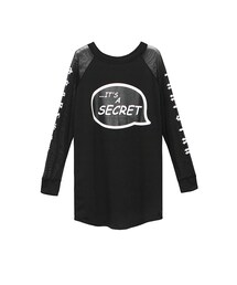 韓系手袖透紗英文標語長板圓領休閒T(Tシャツ/カットソー)