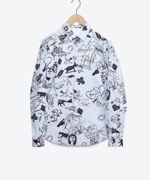 CARVEN | tatoo print stripy poplin elasticated collarless shirt(シャツ/ブラウス)