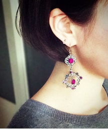 VINTAGE | エスニックピンクパープルピアス(ピアス（両耳用）)