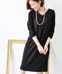 REAL CUBE | 「Cu」Made in Japan 袖・サイド切替えデザインVネックワンピース(ワンピース)