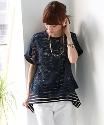 REAL CUBE | 「Hoochee'C」2WAYボーダーインナー付レーシートップス(Tシャツ/カットソー)