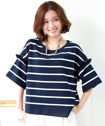 REAL CUBE | 「Lugiva」ドロップショルダースリーブフリンジボーダープルオーバー(Tシャツ/カットソー)