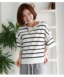 REAL CUBE | 「Lugiva」ドロップショルダースリーブフリンジボーダープルオーバー(Tシャツ/カットソー)