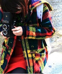 古着 伊勢丹柄のダッフルコート(ダッフルコート)