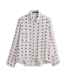 QUEEN SHOP | 滿版雙色小鳥印花襯衫(シャツ/ブラウス)