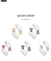 QUEEN SHOP | 配對圖案英文字運動風短襪 五色售(レギンス/スパッツ)