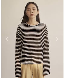 mouggan | 條紋透膚長袖上衣(Tシャツ/カットソー)