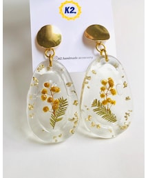 k2.handmade accessory | 透きとおる、ミモザと金色のピアス(ピアス（両耳用）)