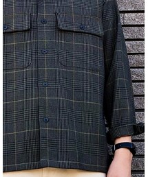 GU | オープンカラーシャツ（長袖）（グレンチェック）（OLIVE）（サイズ: S）(シャツ/ブラウス)