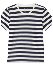 無印良品 | オーガニックコットンクルーネック半袖Ｔシャツ（ボーダー）　白×ダークネイビー(Tシャツ/カットソー)