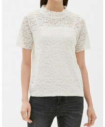 GU | レースフリルネックTシャツ(Tシャツ/カットソー)