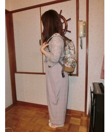 MERLOT | トップス＆パンツは、共に古着です。トップスはしまむらで、袖のレースがお洒落です☆パンツは、merlotで、ウエスト周りのリボンとブルーのラインのチェックがお気に入り♡リックはノースフェイスです。(*^。^*)(その他パンツ)