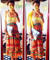 エスニック風マキシ丈ワンピ(ワンピース)