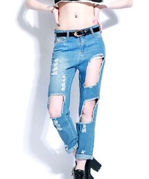 etup shop | 歐美街頭大破洞抽鬚男友牛仔褲
(その他パンツ)