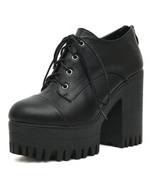 etup shop | 歐美百搭粗跟皮革造型高跟踝靴
(パンプス)