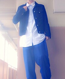 不明 | 古着のでかでか白襟シャツ(シャツ/ブラウス)