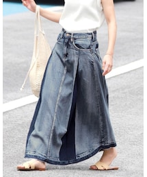 coca（coca） | バイカラーウォッシュ加工プリーツデニムスカート(デニムスカート)