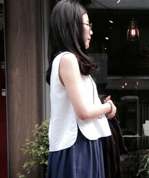 #nude | 白色棉麻短版圓角(ベスト)