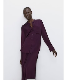 ZARA | マンダリンカラーサテン風ブラウス(シャツ/ブラウス)