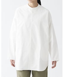 無印良品 | 洗いざらしオックススタンドカラーロングシャツ(シャツ/ブラウス)