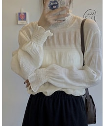 holyholy | クリンクルxメロウ ハイネック シフォン 長袖 カットソー(Tシャツ/カットソー)