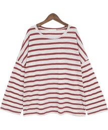 Dailyabout | ドロップショルダールーズフィットボーダースリーブTシャツ(Tシャツ/カットソー)