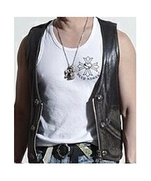 leather vest - Deep Anger | Leather vest with silver stud and rubies(その他アウター)