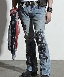 Deep Anger | With silver buttons and leather crosses
(デニムパンツ)